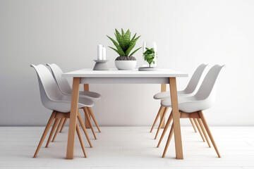 Dining Table Scandinavian Style On White Background. Generative AI