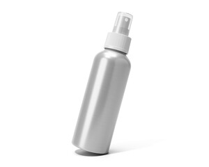 Blank White Aluminum Cosmetic Spray Bottle packaging isolated on transparent background, prepared for mockup, 3D render.