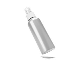 Blank White Aluminum Cosmetic Spray Bottle packaging isolated on transparent background, prepared for mockup, 3D render.