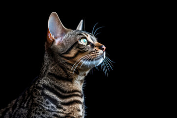 Naklejka na ściany i meble Portrait Of Cat Ocicat In Profile On Black Matte Background. Generative AI