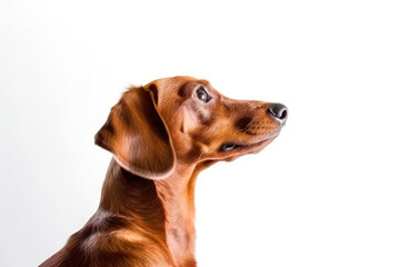 Portrait Of Dog Dachshund In Profile On White Background. Generative AI