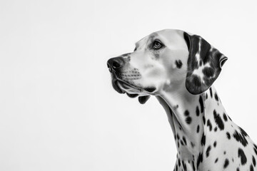 Portrait Of Dog Dalmatian In Profile On White Background. Empty Space. Generative AI