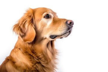 Portrait Of Dog Golden Retriever In Profile On White Background. Generative AI