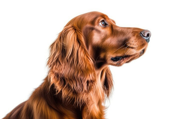 Portrait Of Dog Irish Setter In Profile On White Background. Generative AI