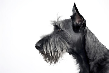 Portrait Of Dog Scottish Terrier In Profile On White Background. Empty Space. Generative AI