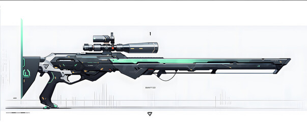 Green sci-fi sniper rifle - obrazy, fototapety, plakaty