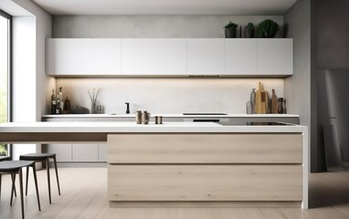 Fototapeta na wymiar Modern Kitchen with Minimalistic Cabinets Sleek Appliances and Open Concept. Generative AI