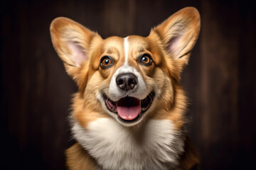 Happy corgi portrait. AI generated