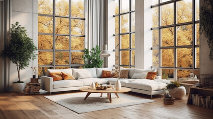 Scandinavian style interior design. Modern living room design. AI generated
