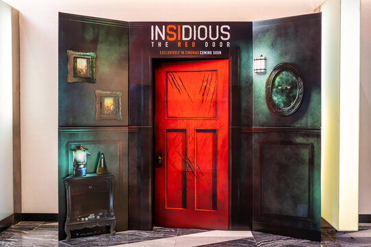 Bangkok, Thailand - June 8, 2023: A beautiful standee of a movie called Insidious: The Red Door Display at the cinema to promote the movie