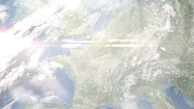 Zoom in from space and focus on Clichy, France. 3D Animation. Background for travel intro. Elements of this image furnished by NASA