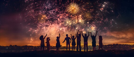 New Year, fireworks in the sky, party on the beach, generative AI