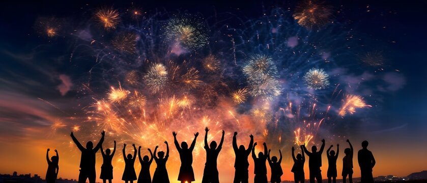 Fireworks in the sky, party on the beach, generative AI