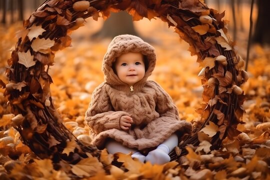 A happy child playing in the park, autumn, generative AI