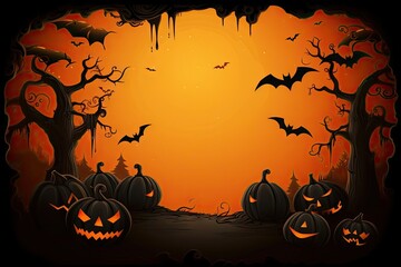 Halloween background. Vintage cartoon pumpkin art and design. Trick or treat fun. Scary halloween party poster. Spooky speech bubbles Generative AI illustrations