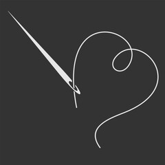 Needle and thread silhouette isolated on white background. Vector illustration