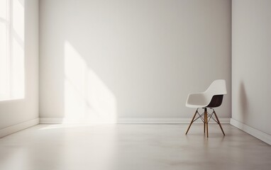 Showcasing Single White Chair against Plain White Wall. Generative AI