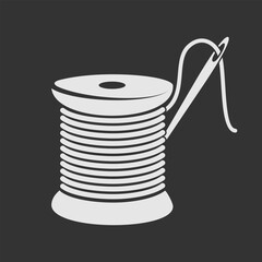 Thread spool and needle silhouette isolated. Vector illustration