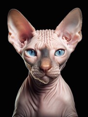 Close-up portrait of Sphynx cat on black background. Generative AI