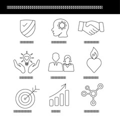 COMPANY CORE VALUES OUTLINE ICONS WEBSITES STOCK