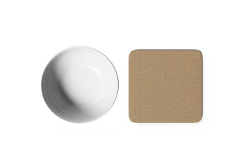 Mockup of empty blank beer drink paper cardboard coasters and mug on bright transparent background, 3d illustration