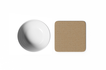 Mockup of empty blank beer drink paper cardboard coasters and mug on bright transparent background, 3d illustration