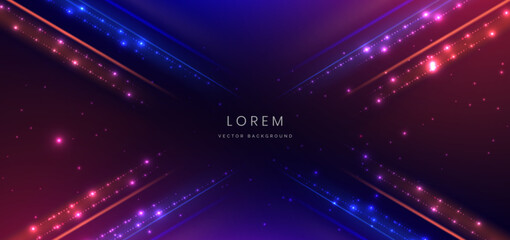 Obraz premium Abstract technology futuristic glowing neon blue and red light ray on dark blue background with lighting effect.