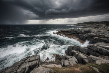 storm over the sea by the cliffs