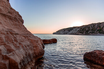 Beautiful sunset at Aegean sea, natural landscape background 
