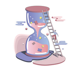 Faceless cartoon man climbs ladder on hourglass. Planning and time management color 2d vector graphic. Scheduling and productivity flat art illustration