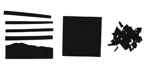Set of cut out black paper. Transparent background. Black paper cut. Black square paper. Black paper ripped. Black paper piece