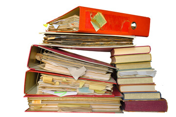 messy file folders,red tape, bureaucracy,aministration,business concept.Isolated on transparent...