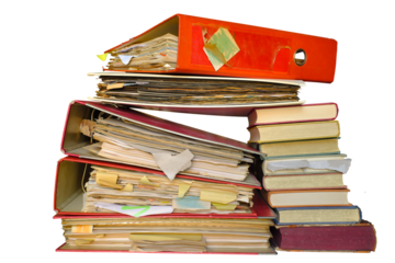 messy file folders,red tape, bureaucracy,aministration,business concept.Isolated on transparent background.