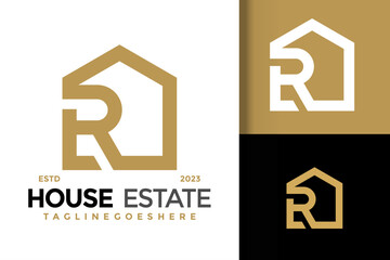 Letter R house estate logo vector icon illustration