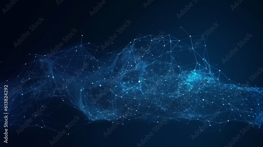 Poster abstract blue background. network connection structure. grid is made by generative ai.