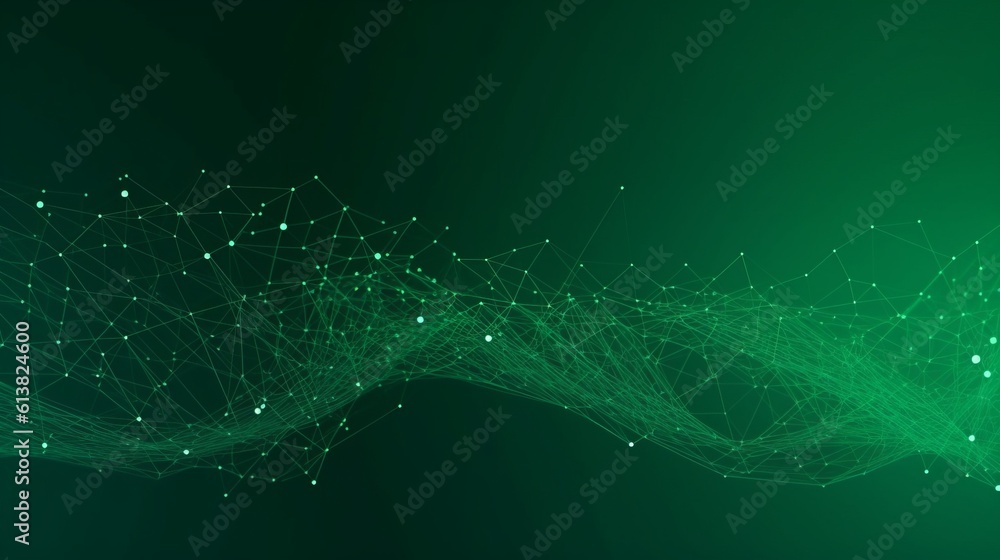 Poster abstract green background. network connection structure. grid is made by generative ai.