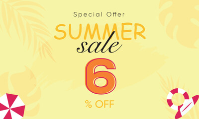 summer sale special offer 6% off, summer sale 6% off, special offer summer sale banner design, summer sale vector banner background