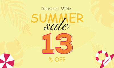 summer sale special offer 13% off, summer sale 13% off, special offer summer sale banner design, summer sale vector banner background