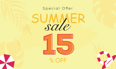 summer sale special offer 15% off, summer sale 15% off, special offer summer sale banner design, summer sale vector banner background