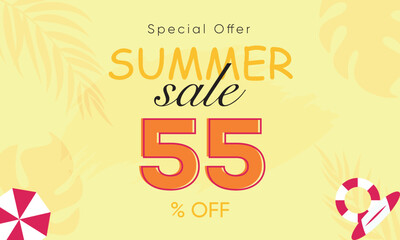 summer sale special offer 55% off, summer sale 55% off, special offer summer sale banner design, summer sale vector banner background