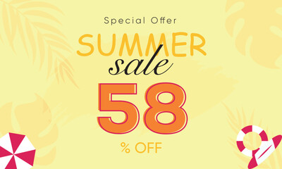 Naklejka premium summer sale special offer 58% off, summer sale 58% off, special offer summer sale banner design, summer sale vector banner background