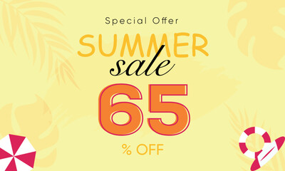 summer sale special offer 65% off, summer sale 65% off, special offer summer sale banner design, summer sale vector banner background