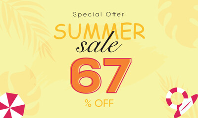 summer sale special offer 67% off, summer sale 67% off, special offer summer sale banner design, summer sale vector banner background