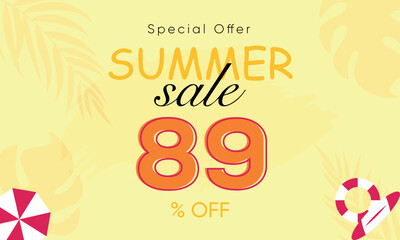 summer sale special offer 89% off, summer sale 89% off, special offer summer sale banner design, summer sale vector banner background