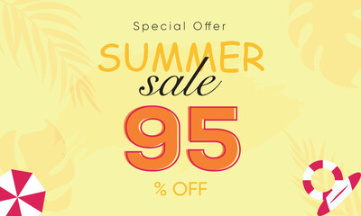 summer sale special offer 95% off, summer sale 95% off, special offer summer sale banner design, summer sale vector banner background