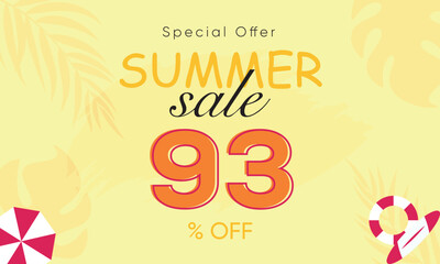 summer sale special offer 93% off, summer sale 93% off, special offer summer sale banner design, summer sale vector banner background