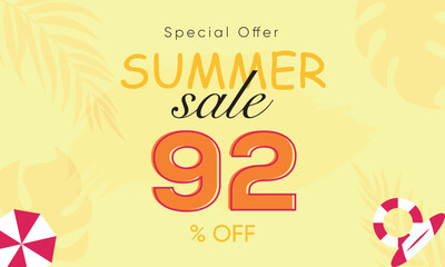 summer sale special offer 92% off, summer sale 92% off, special offer summer sale banner design, summer sale vector banner background
