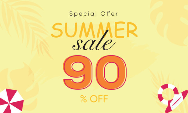 summer sale special offer 90% off, summer sale 90% off, special offer summer sale banner design, summer sale vector banner background