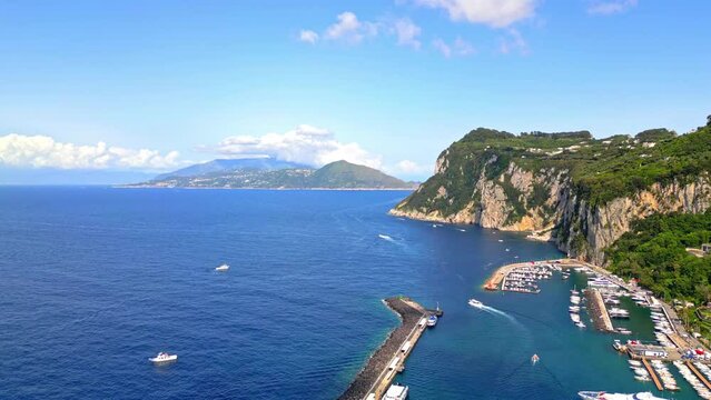 Marina Grande On The Island Of Capri In Italy - aerial drone shot