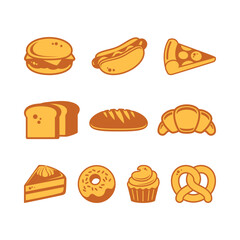 Bakery product simple brown icon set vector isolated on a white background. Salty and sweet pastry icon set vector. Food snack symbol collection on a white background
